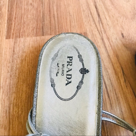 PRADA Metallic Silver Slingback Flat Sandals - Picture 5 of 8